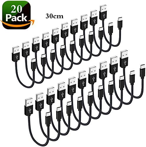 20Pack USB Type C Cable, AOSOK Short USB C Cable 1ft/30CM Braided Cord USB Type A to C Fast Charger for Samsung Galaxy S9,Note 8,S8 Plus,LG V30 V20 G6 G5,Google Pixel,Nexus 6P 5X (20pc Black)