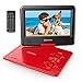 Portable DVD Player 9’’ with 5 Hours Rechargeable Battery by SPACEKEY, Swivel Screen, Support USB/SD Slot and 1.8 Meter Car Charger, Support Memory and Region Free (Red)