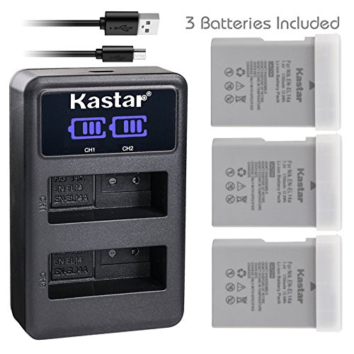 Kastar Battery 3 Pack and LED Dual Charger for Nikon EN-EL14a EN-EL14 MH-24, Nikon Coolpix P7000 Coolpix P7100 Coolpix P7700 Coolpix P7800 Nikon D3100 D3200 D3300 D3400 D5100 D5300 D5500 D5600 Df DSLR