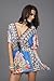 AIKEN Womens V-Neck Cut Loose Bathing Suit Swimsuit Cover Ups Beach Dress Blue
