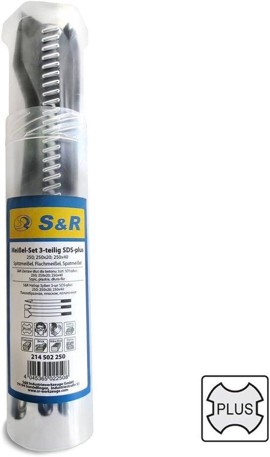 S&R 3-Piece SDS Plus Chisel Set - Spade, Flat, Point Chisel, Flach-, Spitz- und Spatmeißel - Image 5