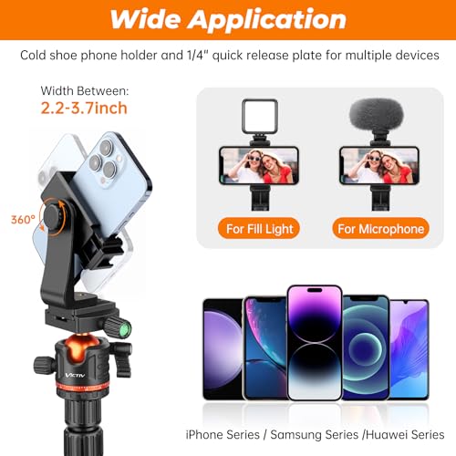 Victiv 200 cm Camera Tripod, Portable Stable Travel Tripod, 2-in-1 Tripod Monopod with 360° Panoramic Ball Head for DSLR Canon Nikon Sony, Aluminium Camera Tripod, Tripods for Smartphone