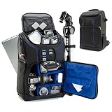 USA GEAR SLR Camera Backpack Case (Blue) - 15.6 inch Laptop Compartment, Padded Custom Dividers, Tripod Holder, Rain Cover, Long-Lasting Durability and Storage Pockets - Compatible with Many DSLRs