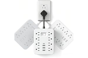 Surge Protector Power Strip - 8 AC Outlets & 4 USB Ports (1 USB-C), Short Cord Flat Plug Outlet Extender for Home, Office & T