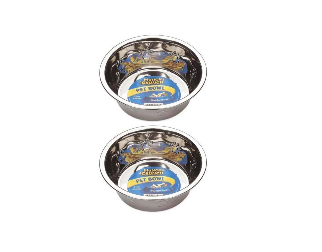 Munch & Crunch 2 X Stainless Steel 21cm Dog Bowl for Small Medium & Large Dogs, Pets Feeder Bowl and Water Bowl Perfect For Any Pets, Cats & Dogs Pack of 2