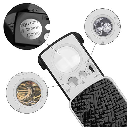 JARLINK LED SlideOut Jewelers Loupe, 10X 20X 30X Illuminated Multi