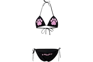 ABAFIP Women's Cute Kitten Cat Paw Print Micro Bikini Lingerie Halter Mini Bra Panty set Extreme Tanning Bikini