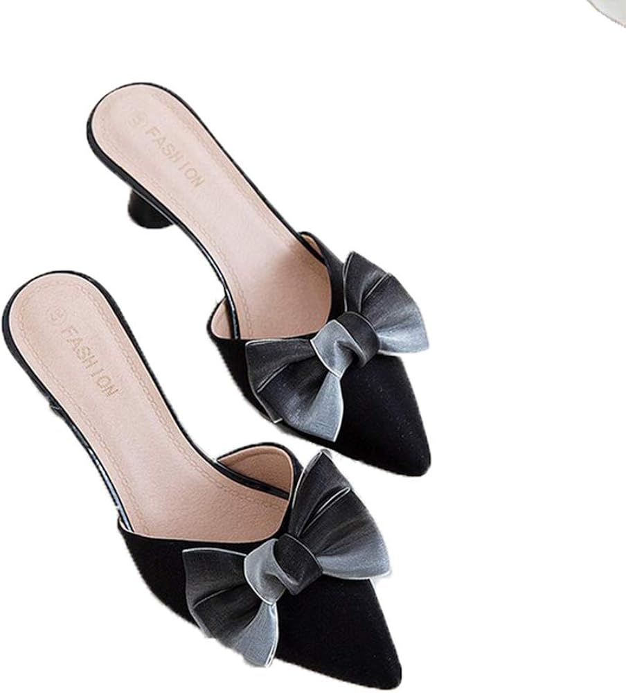 pointed toe mules with bow