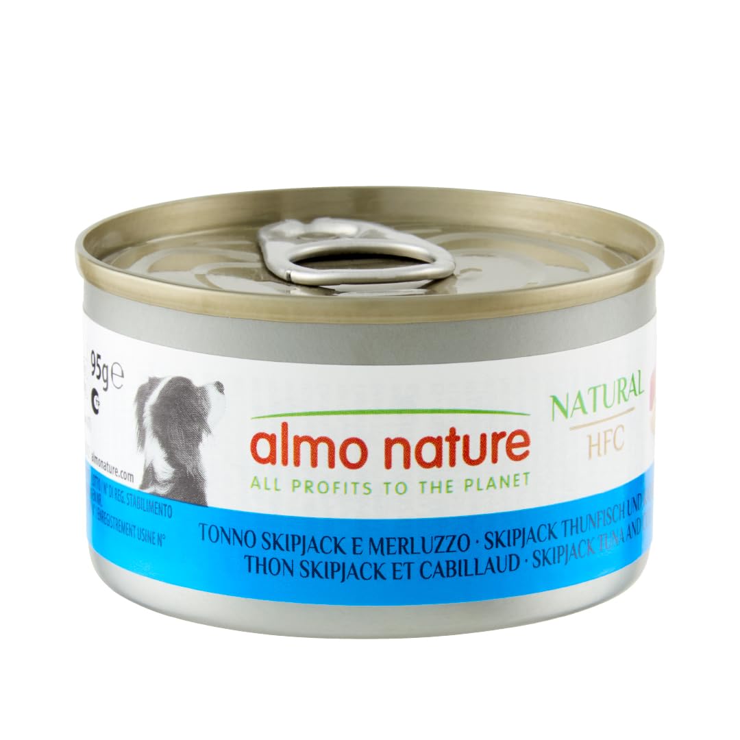 Almo Nature HFC Natural Skip Jack Tuna and Cod Wet Dog Food, 95 g, Pack of 24