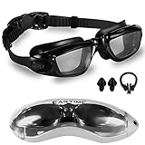 EARTIME Swimming Goggles, Swim Goggles for Adult Men Women Youth Anti Fog UV Protection No Leaking Swim Glasses with Case Protection & Nose Clip & Ear Plugs (Black01)