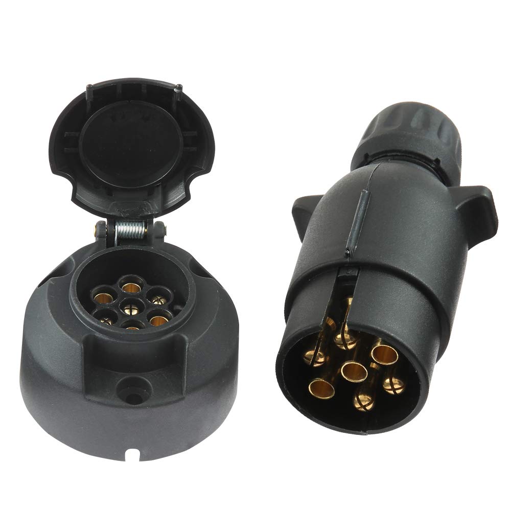 Eacalyc 7-Pin Trailer Plug Socket 12V N Type, Universal Fit for Truck, Trailer, Caravan, Black