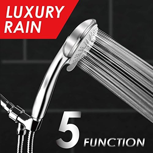 Detachable Hand held Shower Head Set Removable Sprayer with 5Ft Stainless Steel Flexible Hose and Adjustable Brass Bracket Holder for Bathroom 5 Settings Chrome Finish by ikedon (grey)