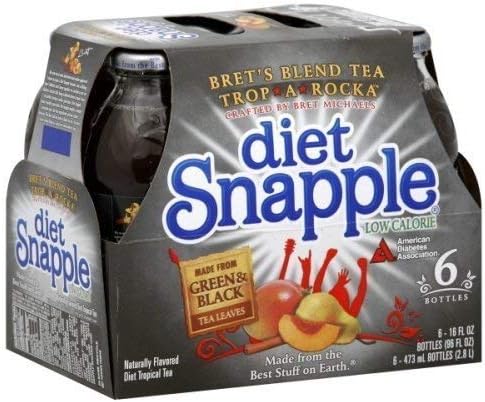 Diet Snapple Bret's Blend Tea Trop-A-Rock Tropical Tea, Six - 16 fl. oz. Bottles