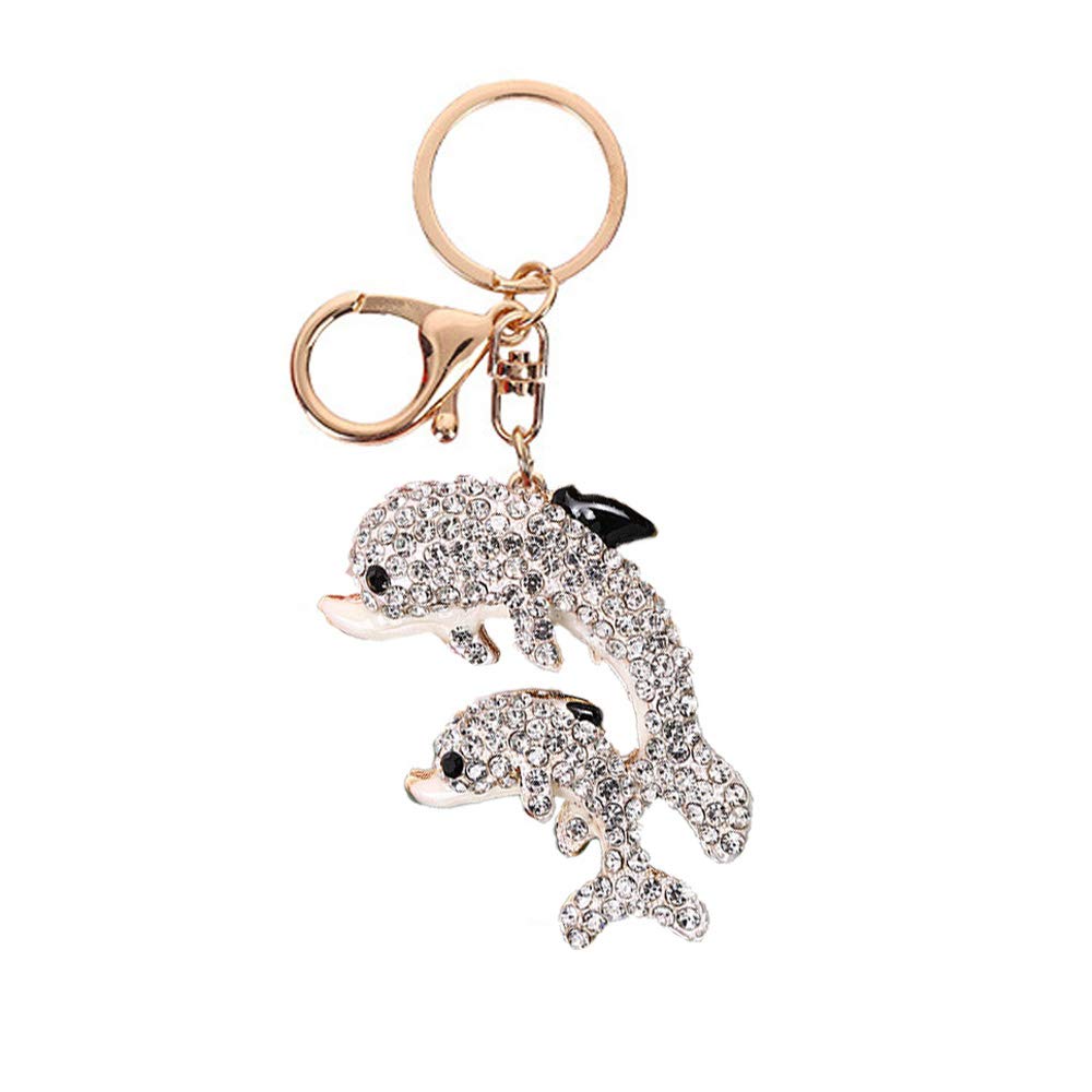 Cute Dolphin Rhinestone Keychains,Ocean Animal Charm Keyrings Pendant