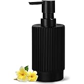 VIMERPA Black Soap Dispenser, 11 fl oz Hand Soap Dispensers for Bathroom, Matte Black Ribbed Glass Dish Soap Dispenser for Kitchen with Pump, Modern Refillable Liquid Soap Pump Bottle
