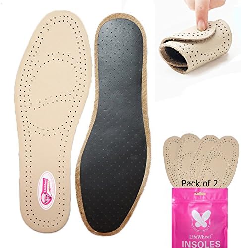 2 Pairs Premium Leather Insole Comfortable Shoe Pads, Mens or Womens Breathable Shock Absorber Insoles (EU 37-38-2 Pair)