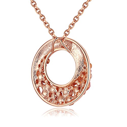 Twin Moons Rose Gold Tone Multi-Stone Pink & Red Swarovski Elements Crystal Twisted Circle Pendant Necklace - Chain Chain 18" + 2" Extender