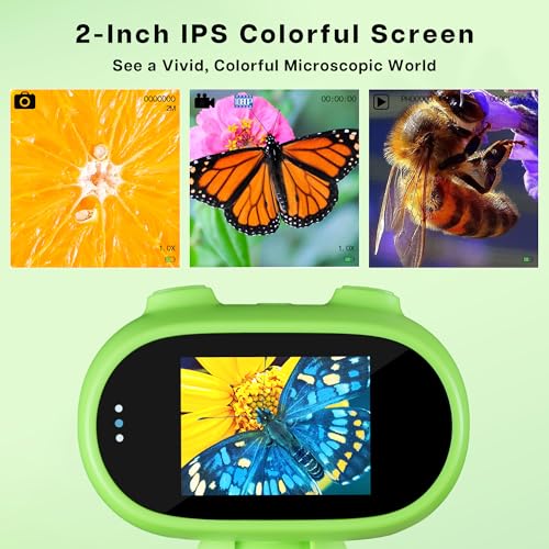 TINYLENS GreenPeek Kids Microscope, Handheld MiniScope for Kids, 2" Screen,1000x Mini Portable Pocket Digital Microscope for Kids, 16GB Card, Kids Educational Science Kit, Gift for Kids (Light Green)