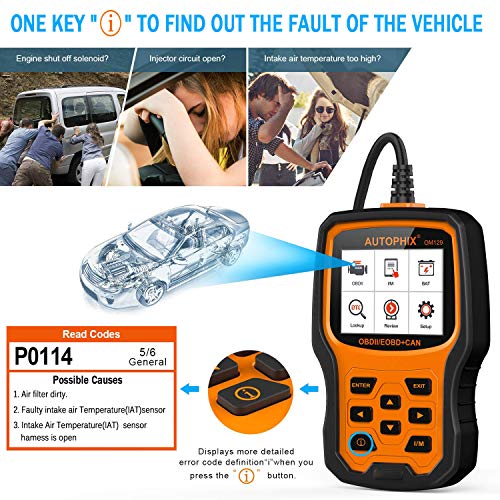 AUTOPHIX Gold one size OBD2 Scanner OM129 Auto Vehicle Automotive OBDII Check Engine Light Error Code Reader Car Diagnostic Tool with Battery Voltage Test-Orange - Thumbnail 4