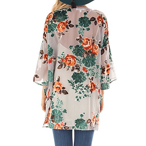 HTDBKDBK Women Causal Loose Half Sleeve Summer Chiffon Floral Kimono Shawl Chiffon Cardigan Gray