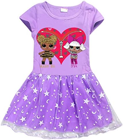 Vannie Surprise Dolls Girls' Dress Cartoon Short Sleeve Skirt Lovely Princess Dress for Party Parade Birthday Gifts 3~8 Years