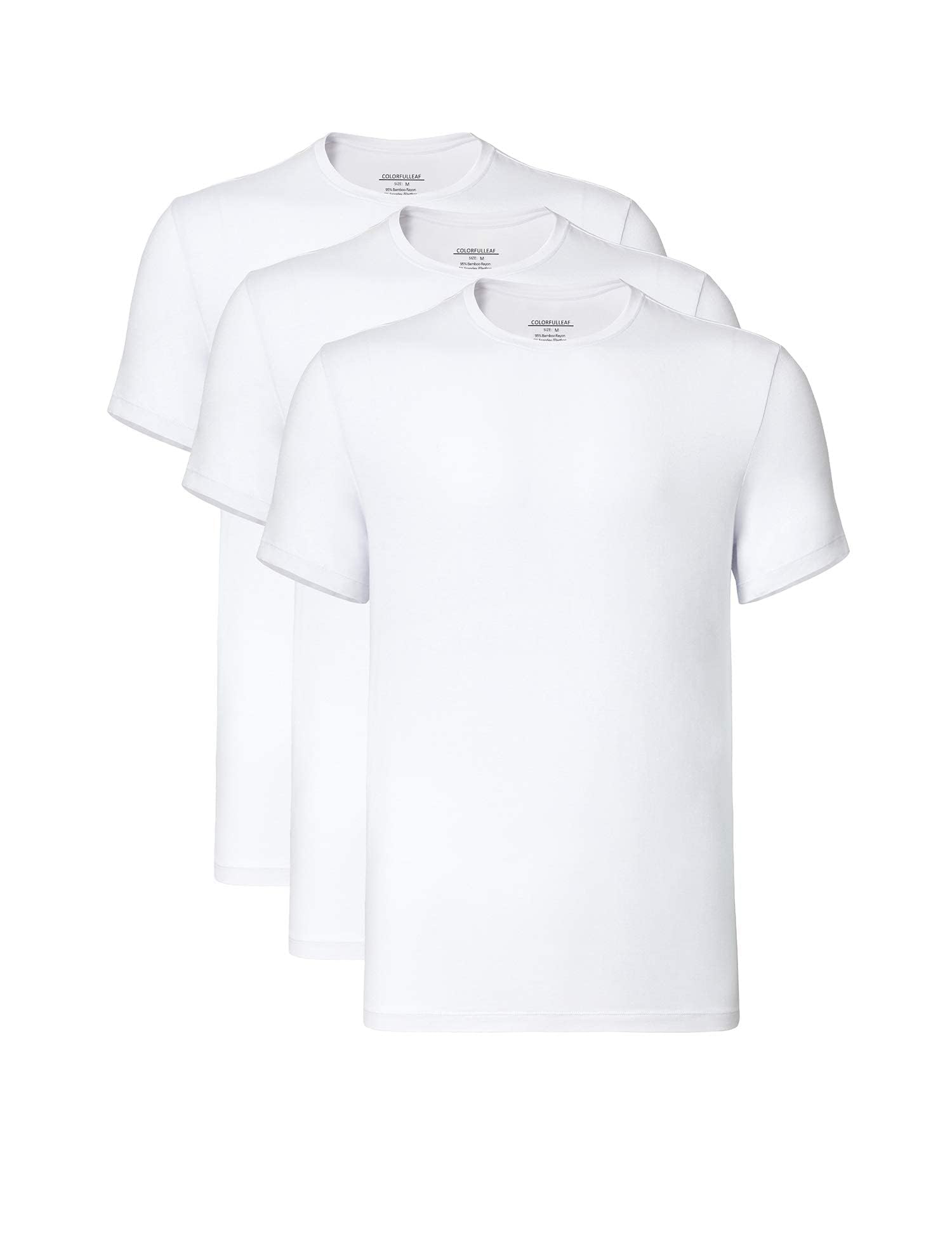 COLORFULLEAF 3/5er Pack Bambus Rundhals T-Shirt Herren Stretch Unterziehshirt Männer Einfarbig Business Arbeitstshirts(Weiß,L) 8