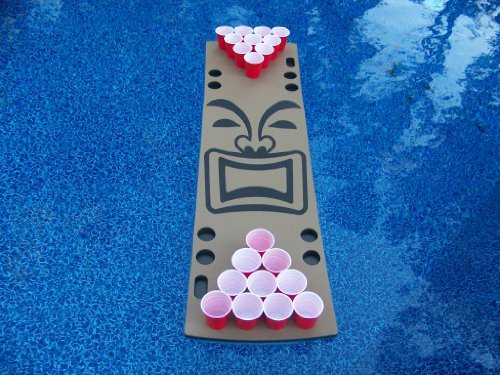 10 Cup Tan Tiki Guy Foam Beer Pong Table 6ft, Foam, All Weather, Portable - Thumbnail 2