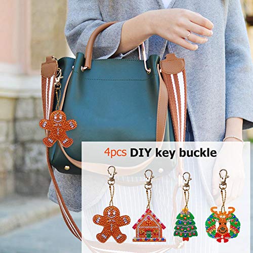 5D Diamond Painting Keychain Christmas Tree Elk Key Ring Full Drill Mosaic Making Diamond Painting Pendant for Art Craft Key Ring Phone Charm Bag Decor(5 Pack)