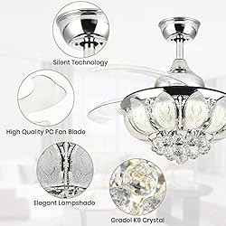 Siljoy 36" Retractable Crystal Ceiling Fans with