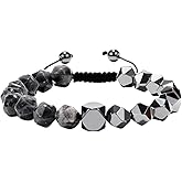 Crystery Beaded Bracelet for Men, 10mm Natural Stones Bracelet for Men's Gift, Adjustable Precision-Cut Gemstone Crystal Healing Bracelet, Protection Jewelry Gift with Hematite, Tiger Eye