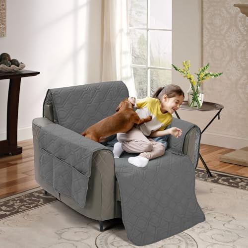 Gugxiom Funda reclinable, Funda Antideslizante para Silla reclinable para sofá, Lavable, Protector de Muebles reclinables, Fundas Acolchadas y Gruesas para Mascotas y niños (Gris Oscuro, 23in)