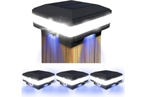 FVTLED Solar Post Cap Lights Outdoor, Solar Powered Fence Deck Post LED Light 6000K Cool White Light Fits 4x4 5x5 6x6 Wooden Posts Patio Garden Decoration (Black, 4 Pack)