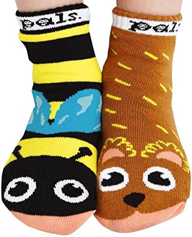 Bear and Bee Mismatched Animal Toddler Kids Friends Non Slip Socks