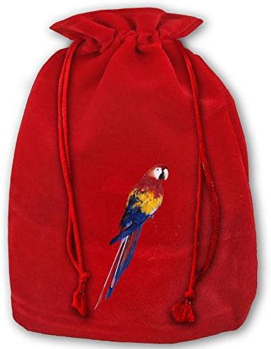 Stylish Drawstring Santa Sack Red Parrot Colorful Christmas Gift Bag Party Favor Bags For X-mas Size 13.8" X 17.7"