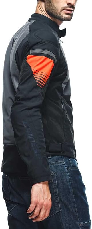 - Air Fast Tex Jacket, Veste De Moto D'Été, Tissu Quickdry, Protections Souples Aux Épaules Et Aux Coudes, Veste Moto Pour Hommes, Noir/Gris/Rouge Fluo, 44