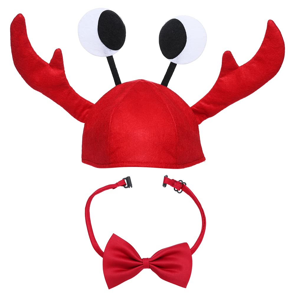 Lifreer Lobster Cap Red Party Hat Funny Animal Fancy Dress Hats Adjustable Animal Cosplay Hat + Red Wine Bow Tie for Halloween Christmas Easter Party Decoration Adult Boys Girls