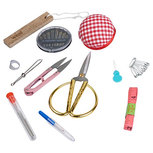 image for Wooden Sewing Kit Set - Wood Basket Storage Organizer Box With Profess