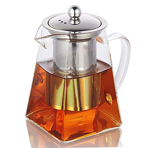 Molgree Glass Teapot with Removable Infuser, 32oz / 950ml Stovetop Safe Glass Teapot, Borosilicate Glass Tea Kettle, Clear Tea Pot for Loose Leaf Tea, Blooming Tea