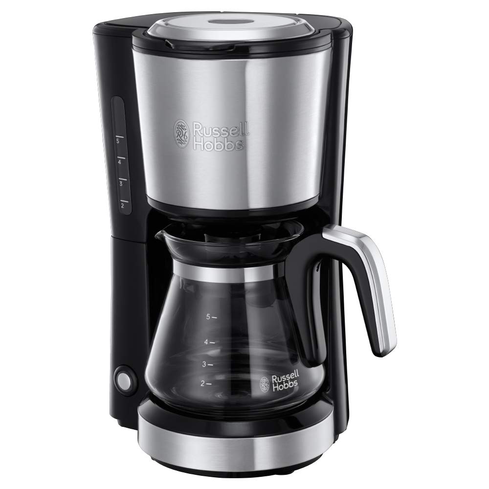 Russell Hobbs Cafetière Filtre Mini [Technologie Whirltech Pour Extraction & Arôme Optimaux, Inox] Compact (5 Tasses, Verseuse En Verre 0,6L, Filtre Permanent Amovible Inclus) 24210-56