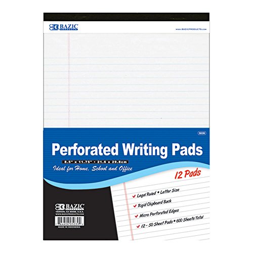 Bazic Perforated Legal Pad, 8.5x11.75-Inch, White, 50 Sheets, 12 Per-Pack (Case of 6) (5039-6)