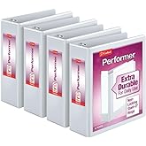 Cardinal Performer 3-Ring Binders, 3", Non-Locking Slant-D Rings, 725-Sheet Capacity, ClearVue Presentation, Non-Stick, PVC-Free, White, 4-Pack (27600)