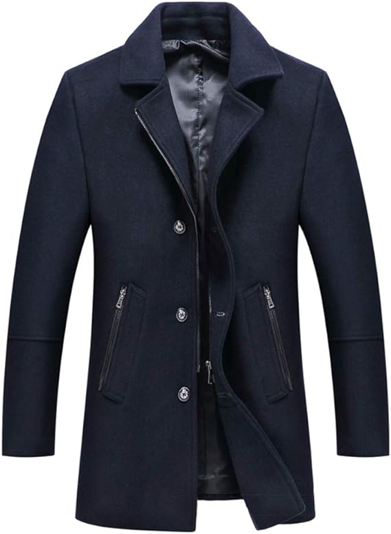 Amazon Co Jp Faxikio コート メンズ ビジネス ウール 男性コート 秋冬 上質 厚手 ロング ジャケット 通勤 30代 防寒 大きいサイズ Ll ネイビー 服 ファッション小物
