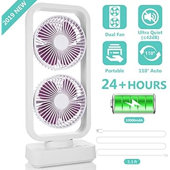 2019 New Portable Tower Fan 10000mah Cordless Oscillating Desk Fan With Dual Air Circulation System 6 24h Ultra Quiet Powerful Cooling Fan For