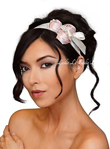 Claire: Blush Pink Rosettes, Pearls, and Head Lace Bridal/Party Accessory 115- Leslie Li
