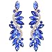 BriLove Wedding Bridal Clip-On Earrings for Women Crystal Multi Marquise Filigree Flower Chandelier Dangle Jewelry Royal Blue Sapphire Color Gold-Toned