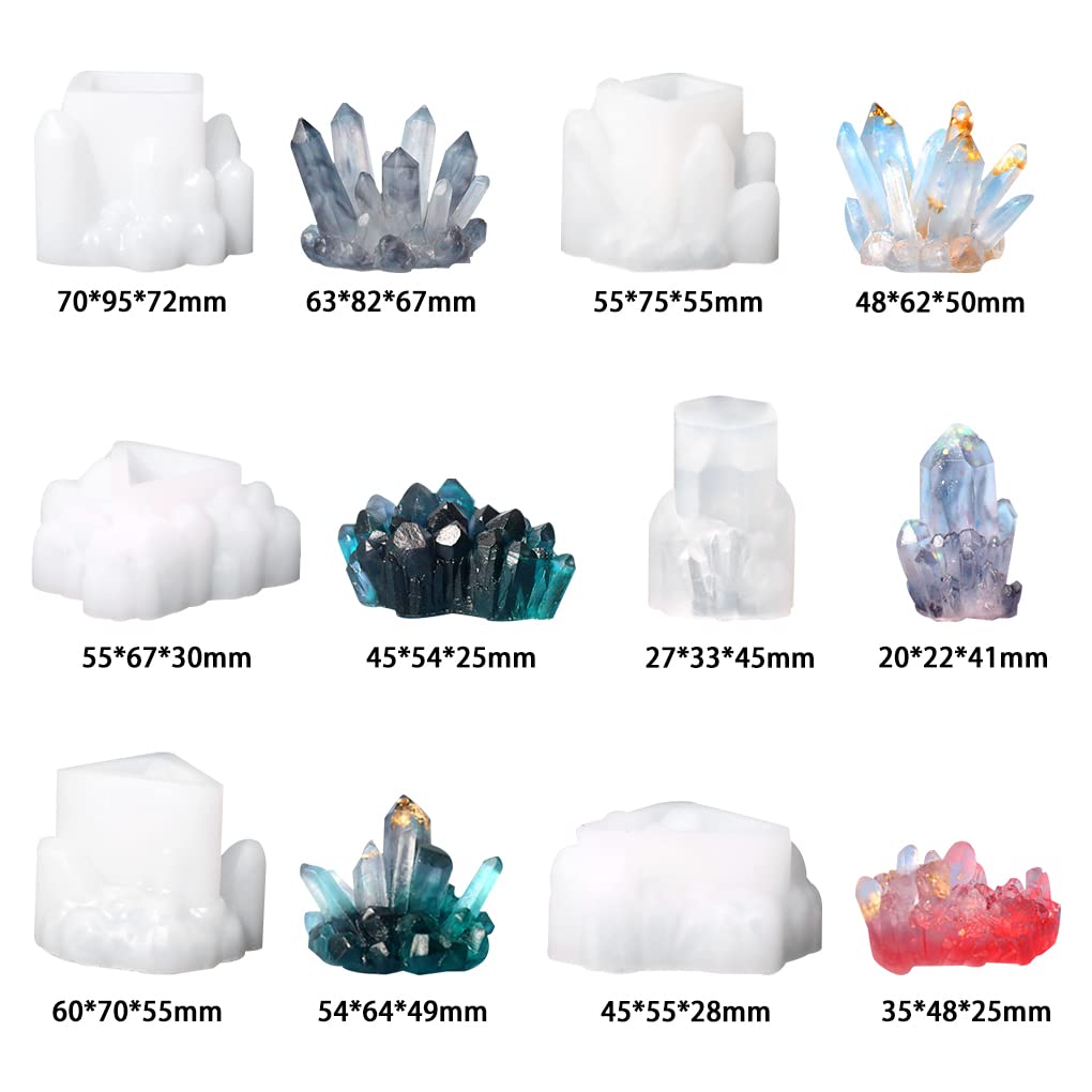 FineInno 11 PCS Crystal Cluster Resin Mold Quartz Rock Silicone Molds,Different Shapes Epoxy Resin Molds DIY Gem Stone Jewerly, Candle,Soap,Clay