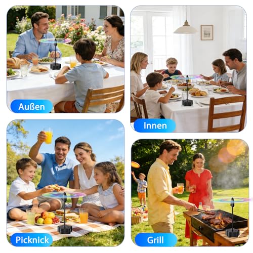 6 Fly Wafers, USB-C Rechargeable Fly Fans for Tables, Portable Fly Repellent Fan with Holographic Reflective Wings, Quiet Fly Repellent for Indoor and Outdoor Use, Barbecue, Picnic