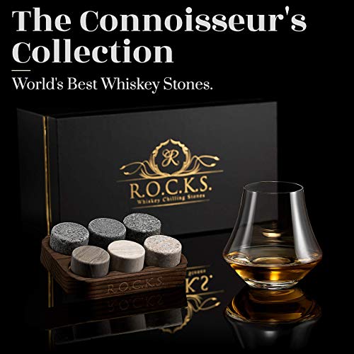 Whisky Glas & Whiskey Steine Set - 6 Handgefertigte Runde Granit Whisky Steine - Nosing Glas für Scotch, Bourbon Whisky… – Bild 3