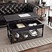 VASAGLE Lift-Top Coffee Table with Turned Real Wood Legs and Lower Shelf, 2 Hidden Storage Compartment, Assembly Without Tools for Living Room Home Office Dining Country Brown ULCT14GL