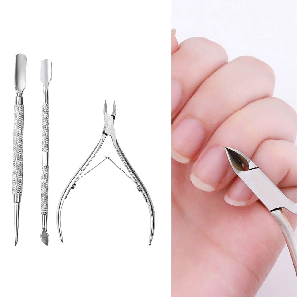 3 PCS Nail Cuticle Spoon Pusher Remover Nail Cut Tool Pedicure Manicure Fingernail & Toenail Clippers Pocket Nail Cuticle Nipper Pack Contains Nail Trimmer : Beauty